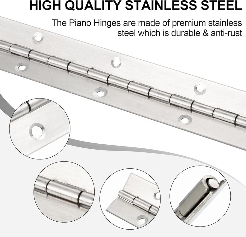 FVSEC Piano Hinge 36 Inch x 1.2 Inch Heavy Duty Continuous Hinge with Holes for Cabinets Boat Marine Door, 304 Stainless Steel Piano Hinge 0.04" Leaf Thickness 1.2'' Open Width - Image 5
